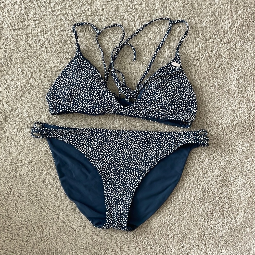 Roxy blue with white polka dot bikini